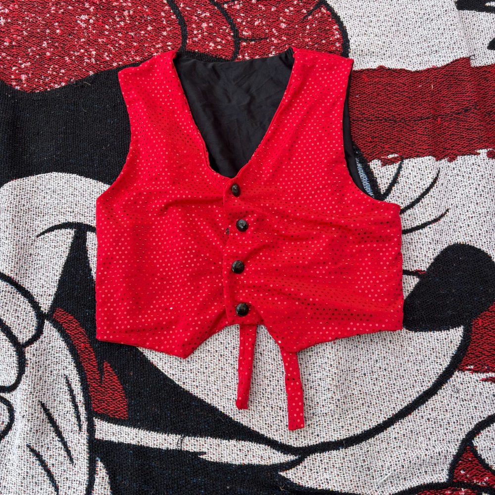 VINTAGE RED SEQUIN SHINY BUTTON VEST SIZE 4/5 CHRISTMAS HOLIDAY